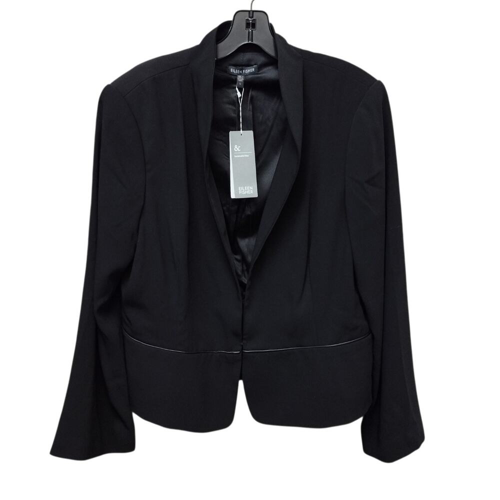 NWT Eileen Fisher Women Stand Collar Jacket Blazer Large Black Minimalist Career
